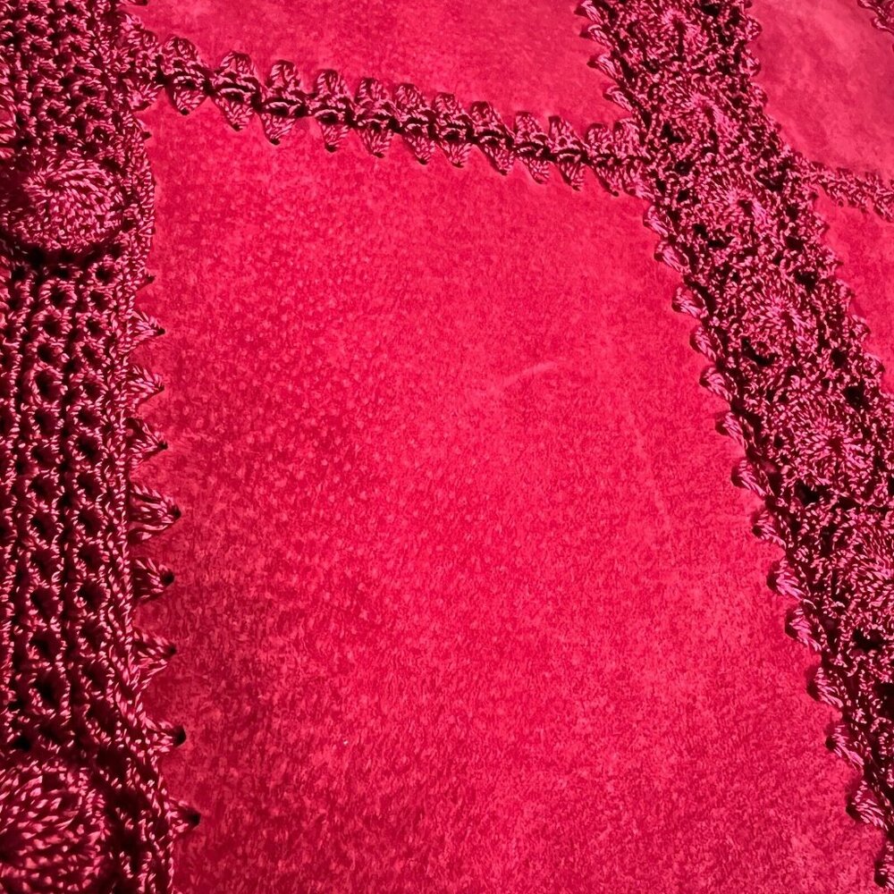 Vintage Suede Crochet‎ Jacket Womens Large Petite Pink Fushia Patchwork Boho SMH - Picture 10 of 12